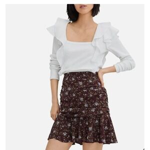 Veronica Beard Cotton Gidea Ruffle Long Sleeve Shirt Ribbed Poplin White Size XS